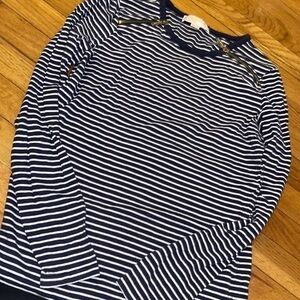 Michael Kors navy striped long sleeve top gold zippers slight signs of wear M.